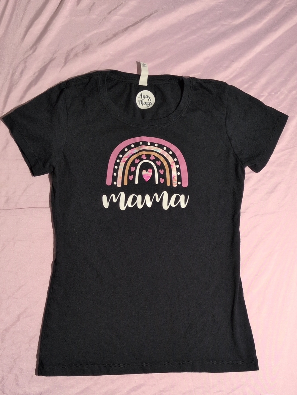 ✨ MAMA Boho Rainbow Graphic Tee ✨ Cute Black Crewneck T-Shirt Size M 💖